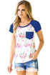 Sexy Navy Blue Short Sleeve Pocket Floral Shirt